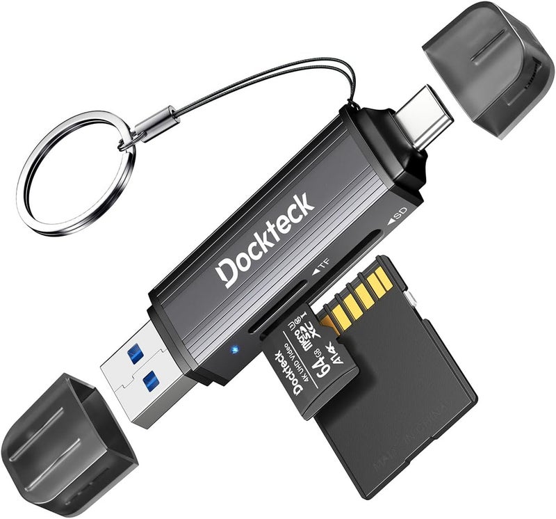 Dockteck SD Card Reader, USB 3.0 Card Reader to Micro SD Card Adapter to SD TF Memory Stick, Dual-Slot OTG Reader for UHS-I SD/Micro SD/SDHC/SDXC/MMC, for MacBook,iPad Pro/Air, iPhone 15, Android - Image 1